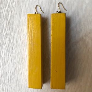 Long Box-shape Yellow Earrings